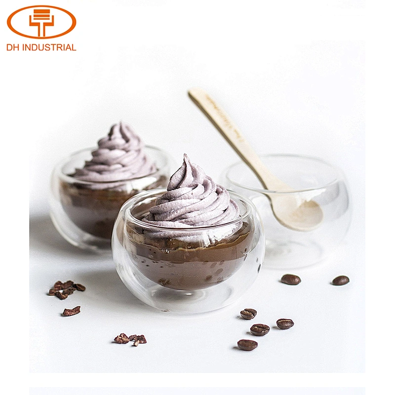 Guangzhou manufactory 60 ml double wall mug high borosilicate glass ice cream cup for kids