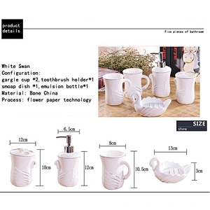 5 Pieces of Ceramic Bathroom Accessories Set Factory Directly Promotional Bathroom Toothbrush Cup Set Fringes Golden