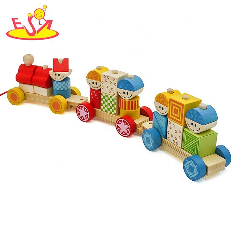 New popular children wooden pull along train for education W05C096