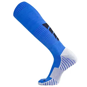 Custom Wholesale  Knee Hign Half Terry Football Designer Coolmax Nylon Compression Athletic Sport Soccer  Socks Logo