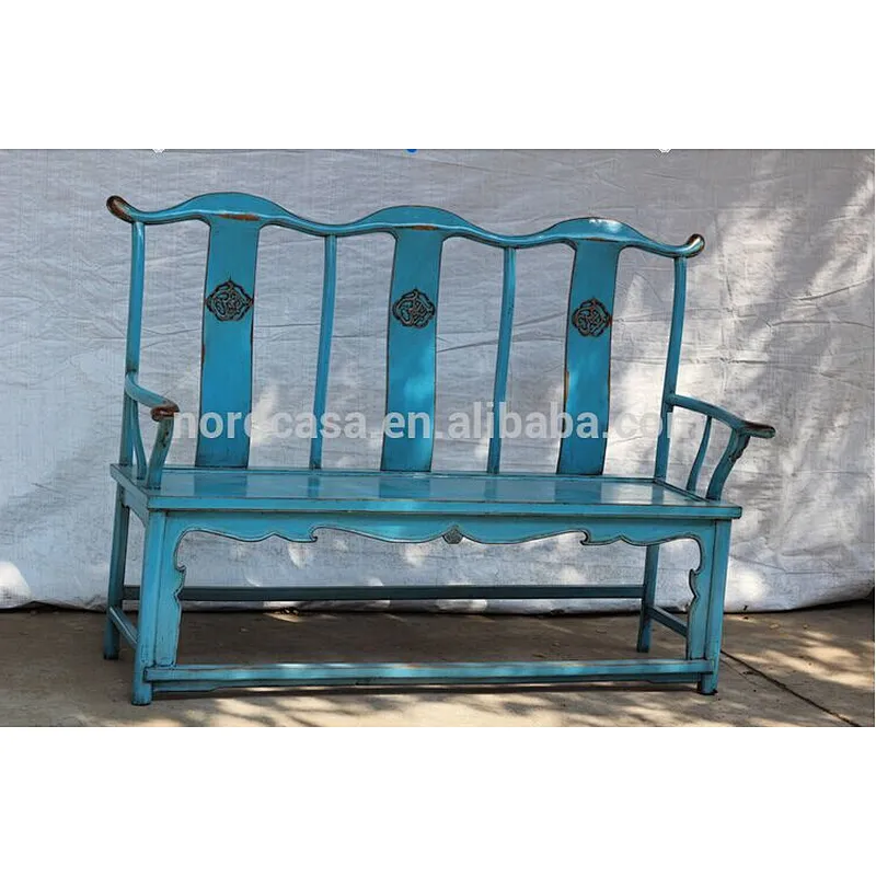 Three Bench Chinese Antique Elm Wooden Carved Chair