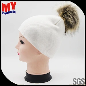 hot sale woman hat winter beanie pure custom big pompom knitted simple hat