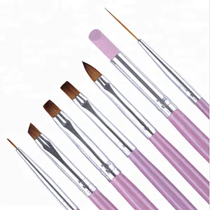 7Pcs Nail Art Brush Set Pink Wooden Handle Acrylic Painting Liner Pen Cuticle Remover Manicure Kit For Nail Polish Brush Tool