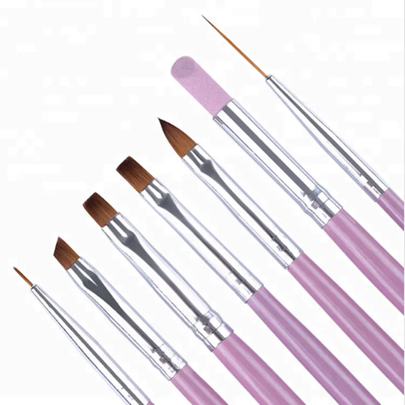 7Pcs Nail Art Brush Set Pink Wooden Handle Acrylic Painting Liner Pen Cuticle Remover Manicure Kit For Nail Polish Brush Tool