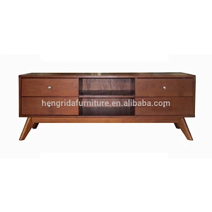 Retro scandinavian brown walnut wood TV drawer Stand with MDF Top