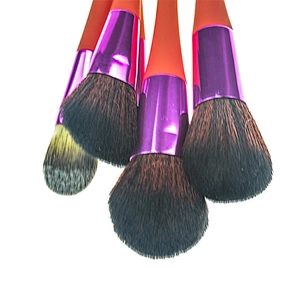 6pc makeup brush set with rubber plastic handle
