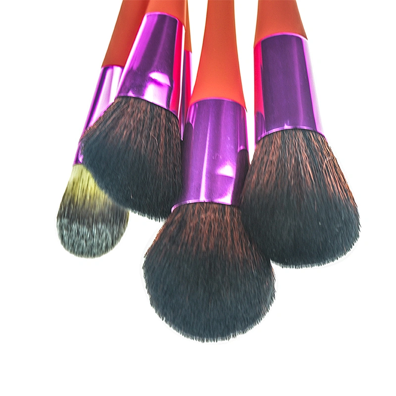 6pc makeup brush set with rubber plastic handle