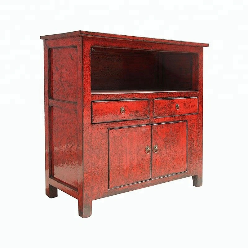 chinese old rustic vintage lacquered storage red shining store furniture