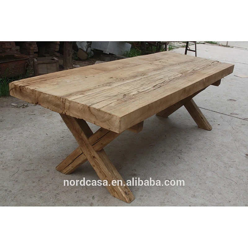 vintage reclaimed thick wood slab dining table