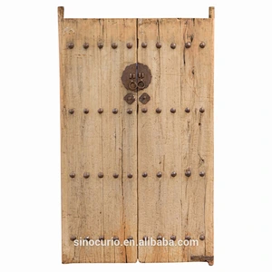 Chinese style vintage recycle wood rustic wrought iron doors
