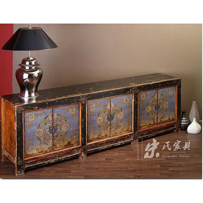 Traditional chinese furniture vintage furniture china antique black and purple furniture distress lacquered three door cabinet