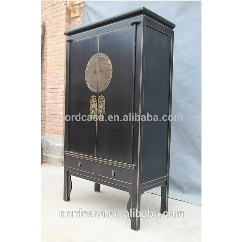 Red or Black chinese wedding tall antique cabinet in reclaimed wood with antique style chinese wardrobes of antique furniture
