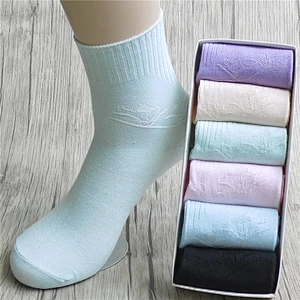 plain white color women cotton socks
