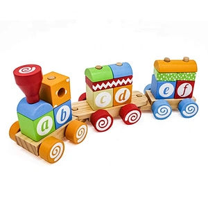 Low MOQ educational baby wooden stacking train toy for wholesale W04A393