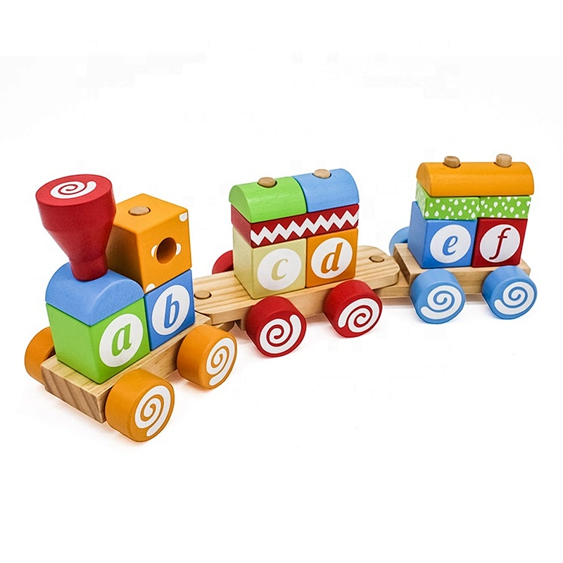 Low MOQ educational baby wooden stacking train toy for wholesale W04A393