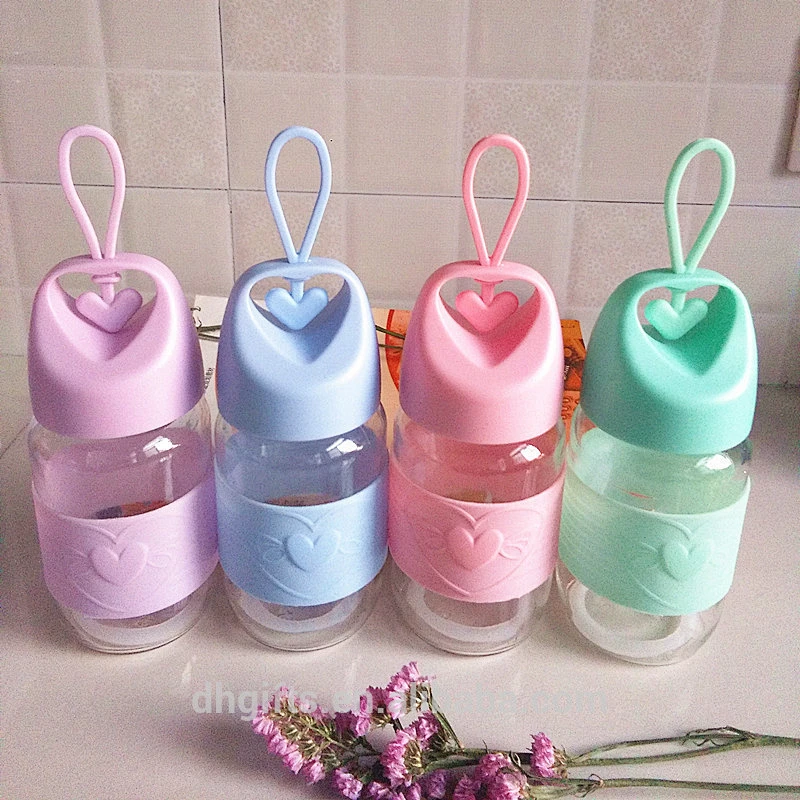 High Borosilicate Glass Mug Colorful Silica Sleeve Portable Style Water Bottle for Couple