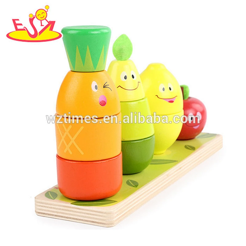 Wholesale promotional gift wooden funny game fruits design stacking blocks for 1 years old baby W13D170