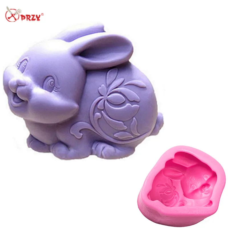 PRZY 3D silicone Rabbit mold chocolate Easter Bunny fondant cake decoration Soap silicone Molds