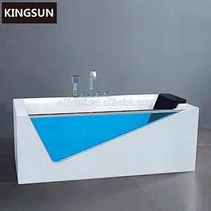 Bathroom Self Cleaning Corner Freestanding Blue Tempered Glass Bathtub