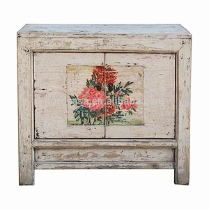 Unique antique chinese furniture white wash finished with painting sideboard