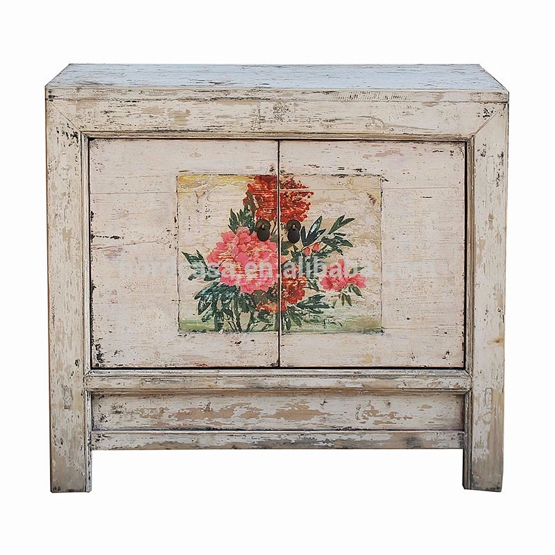 Unique antique chinese furniture white wash finished with painting sideboard