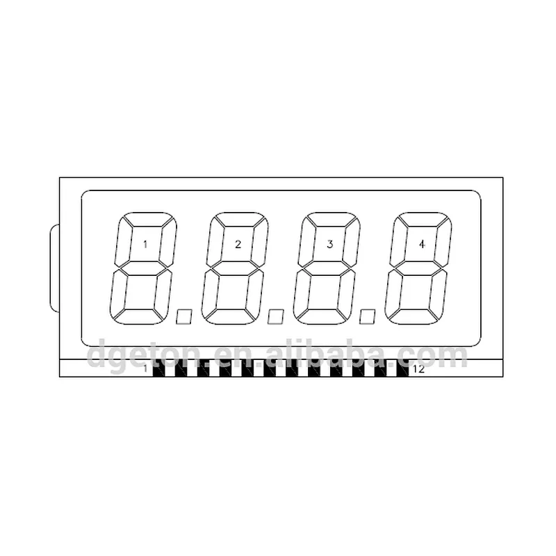 4 Digit Matrix Display Monochrome 7 Segment TN LCD Screen