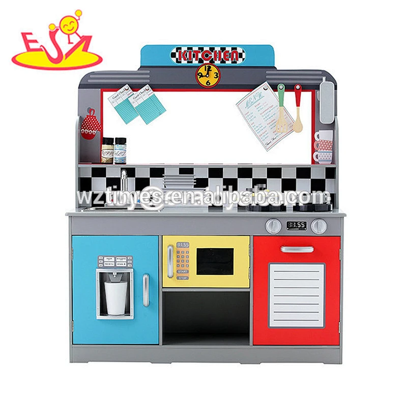 2018 Comercio al por mayor simplemente para niños juego de juguetes de cocina de madera juego de simulación de cocina con etiqueta de mosaico W10C376