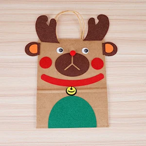 Custom Handle Gift Shopping Packaging DIY Craft Paper Carry Bags Manufacturer with Christmas elk sticker