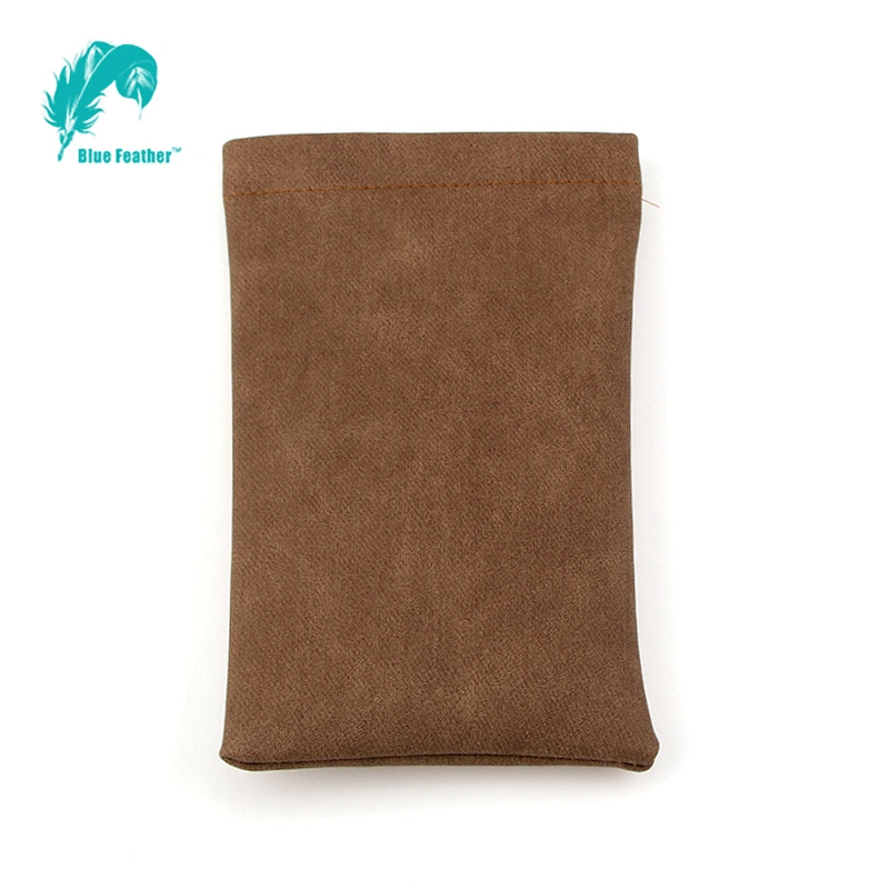 Mens classic plain pu leather soft eyeglass bag with spring top