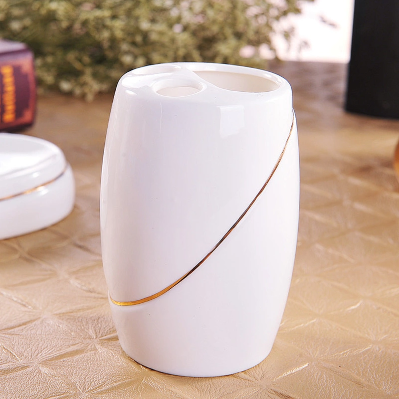 Fashion 5pcs Ceramic Bathroom Set Home Porcelain Toilet Set China Supplier in-stock Toothbrush and Gargle Cup