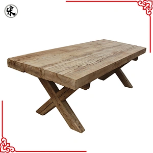 Retro elm wood rustic furniture slab dining table
