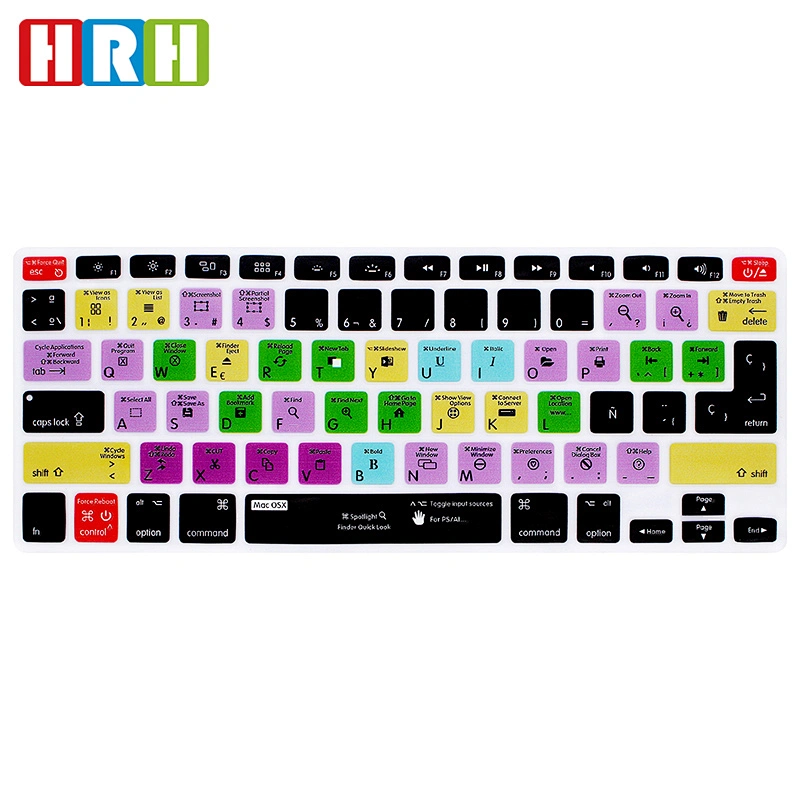 For mac OSX Spanish Shortcuts Custom Keyboard Skins silicone keyboard skin laptop skin For macbook pro retina display