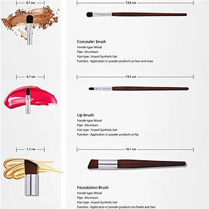 Wood Handle 10pcs Makeup Brush Set Double Ended Lip Brush Eyebrow Brush