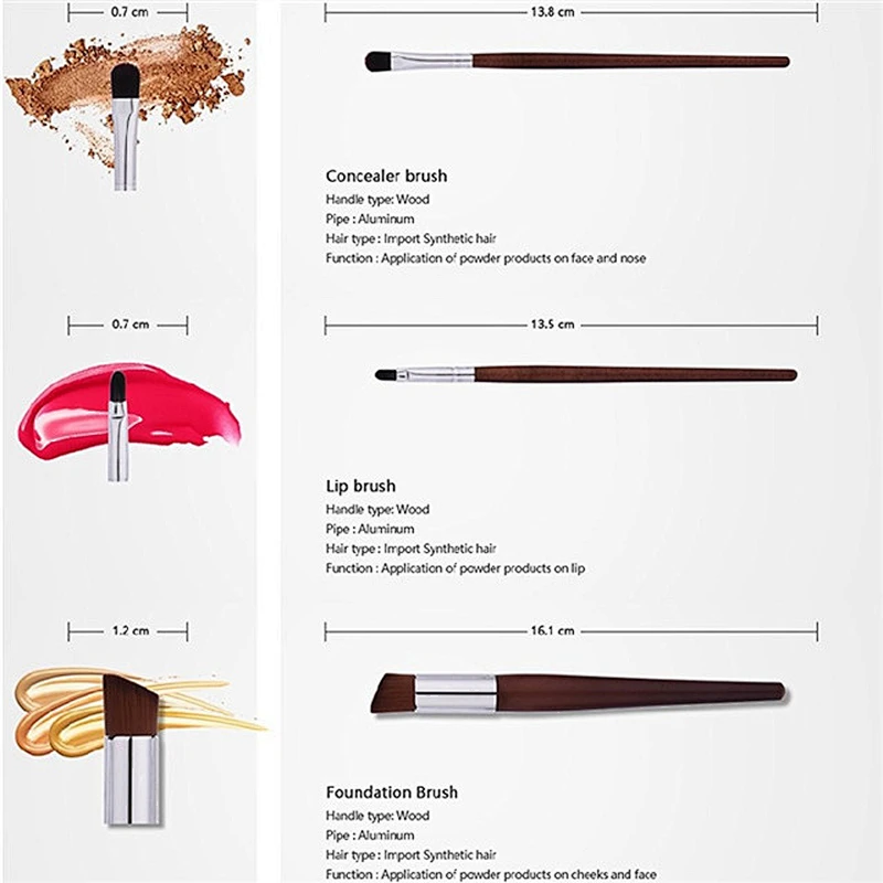 Wood Handle 10pcs Makeup Brush Set Double Ended Lip Brush Eyebrow Brush