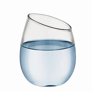 Unique design slanted bend glass cup 330ml fruit juices cup ice cream glass cup