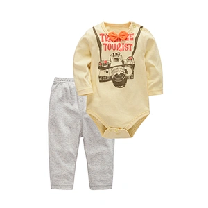 wholesale baby birthday wear 100 cotton toddler clothes long sleeve boy bodysuit and pant suit