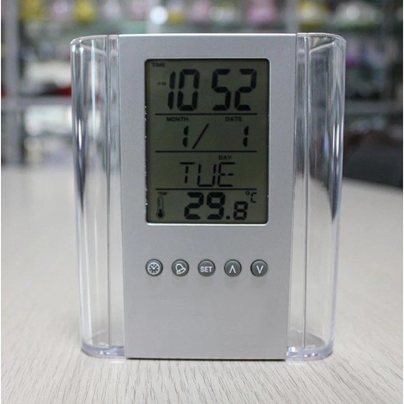 Multi-functional calendar clock pen holder, transparent pen holder can print logo pen holder, multi-functional pen holder