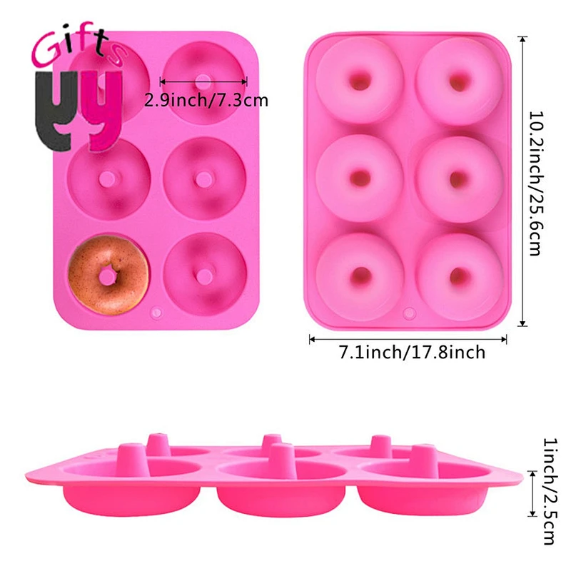 high quality food grade 6 holes round silicone mold donut baking pans multi size shape