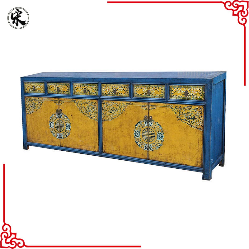 chinese antique solid wood pine painted furniture for stores