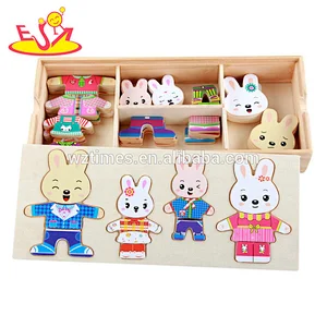 2018The latest hottest fun puzzle cartoon rabbit family wooden toy W14D059.