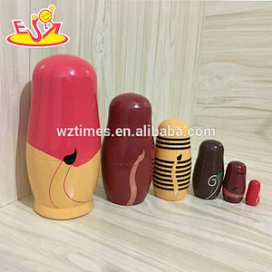 2018 Wholesale hot sales animals design toys 5 pcs handmade wooden russian doll for children W06D101