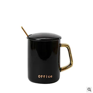 Promotion Retail Wholesale 400ml Plain White Color Tea Coffee ceramic Cup Beer Mug With Gold Handle