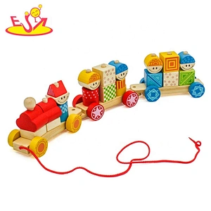New popular children wooden pull along train for education W05C096