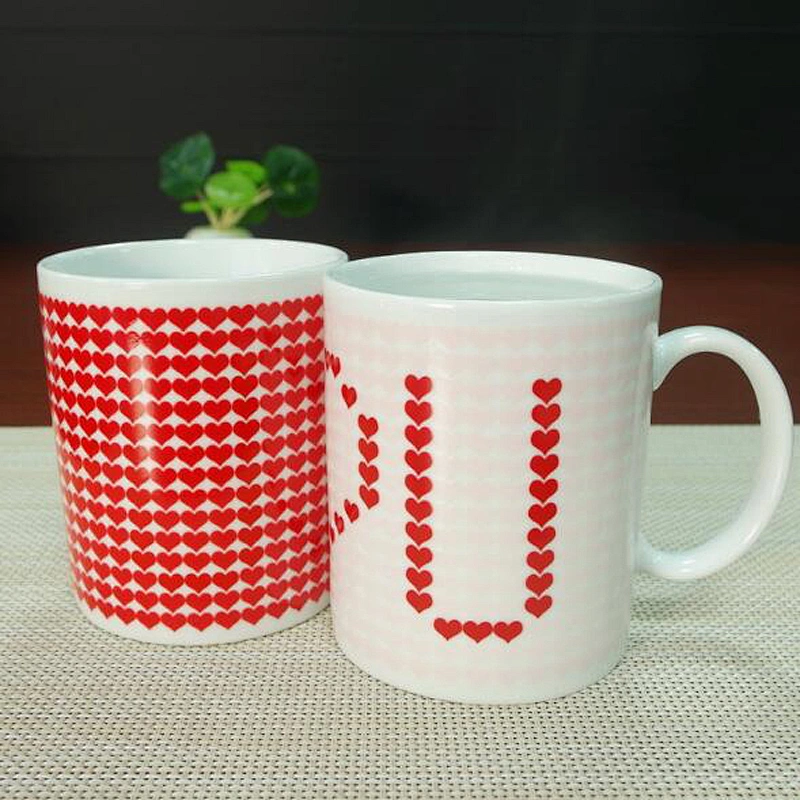 Romantic style red heart pattern color-changing mug ceramic cup for gift