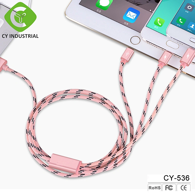 Nylon usb cable type c 3 in 1 USB cable charger ,data charging cable cord for mobile phones