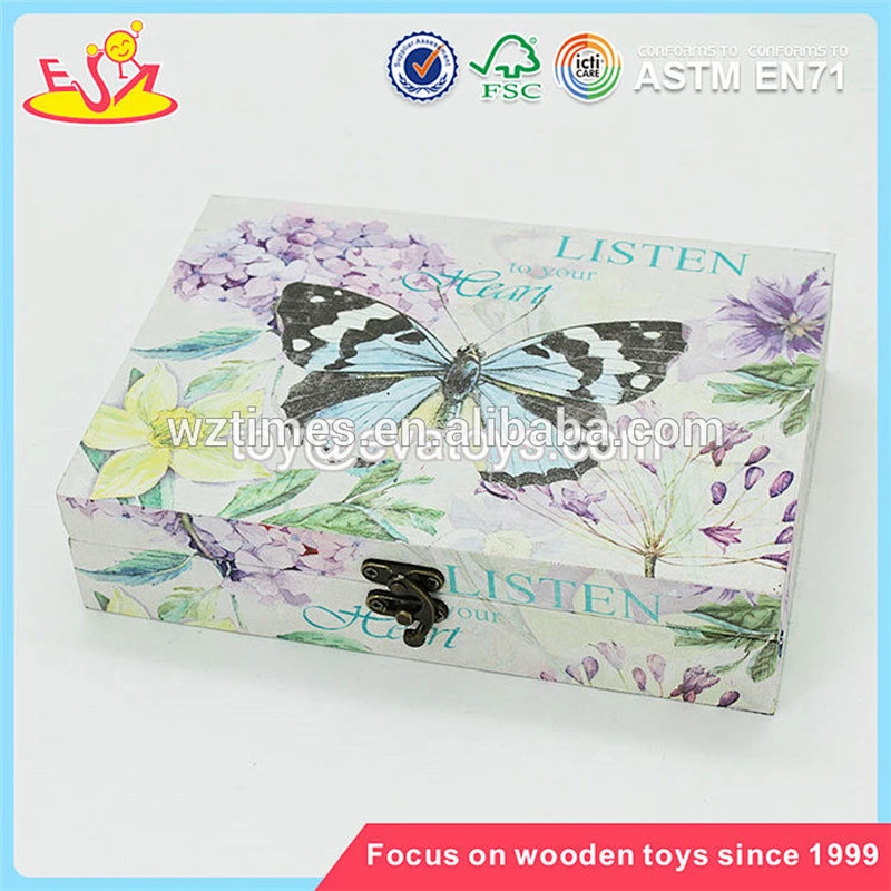 Wholesale colorful wooden rectangle box fashionable wooden rectangle gift box W18A037