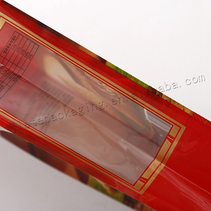 Resealable vacuum plastic snack food packaging bag with transparent window