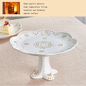 Good Quality Ceramic Tableware Fruit Cake Dessert Dish Customized Logo Pottery High Foot Snacks Plate Gifts