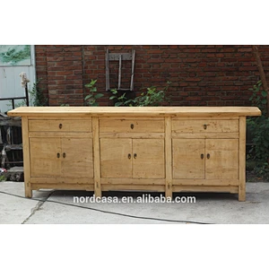 Antique reproduction natural raw sideboard buffet cabinet