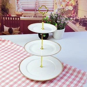 Decorate dish ceramic three-layer plain white porcelain plate for snack